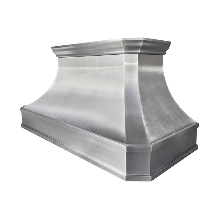 custom brushed stainless steel range hood simple classic curved design with crown molding at rangehoodmaster