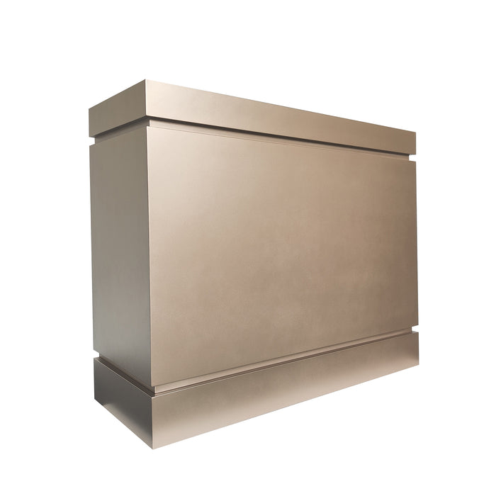 Custom champagne gold painted box range hood with handcrafted metal finish made of stainless steel at rangehoodamster