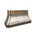 custom modern curved brushed stainless steel range hood with brushed brass straps handcrafted at rangehoodmaster