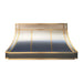 custom modern curved brushed stainless steel range hood with brushed brass straps handcrafted at rangehoodmaster