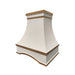 rangehoodmaster matte white stainless steel range hood curved body with arch apron with brushed brass straps