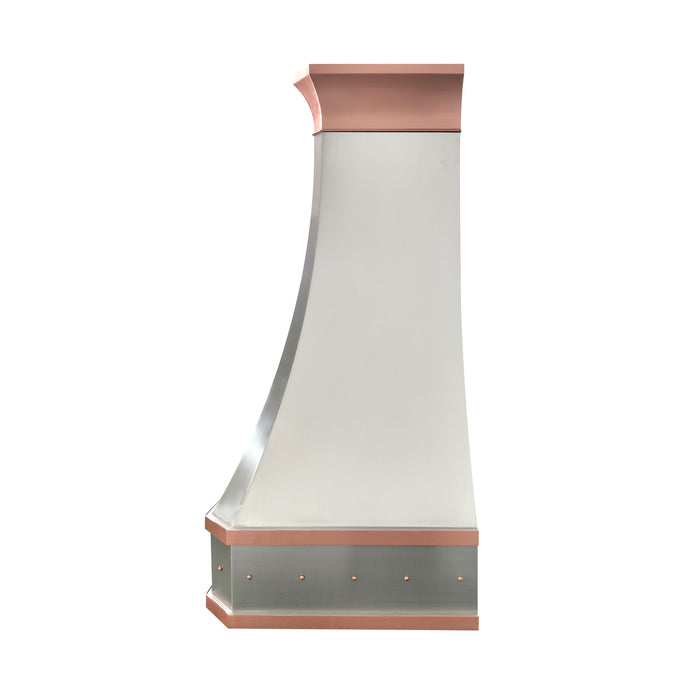 RHM Custom Curved Stainless Steel Range Hood with Light Bronze Straps SH3-CY3S