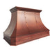 Handcrafted fired copper curved custom range hood for luxury kitchen in USA