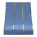 painted stainless steel range hood in custom glossy blue with polished stainless steel straps and small rivets slope design at rangehoodmaster