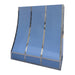 painted stainless steel range hood in custom glossy blue with polished stainless steel straps and small rivets slope design at rangehoodmaster