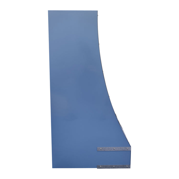 RHM Custom Glossy Blue Stainless Steel Range Hood with Polished Silver Decorative Straps SH8-CB5MS