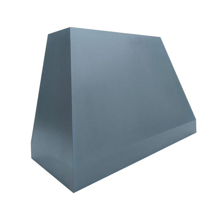 RangeHoodMaster custom kitchen range hood with customized gray blue painted stainless steel finish taper shaped design