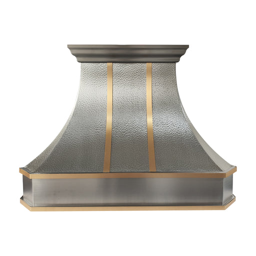 Custom hammered stainless steel curved range hood for luxury kitchen design