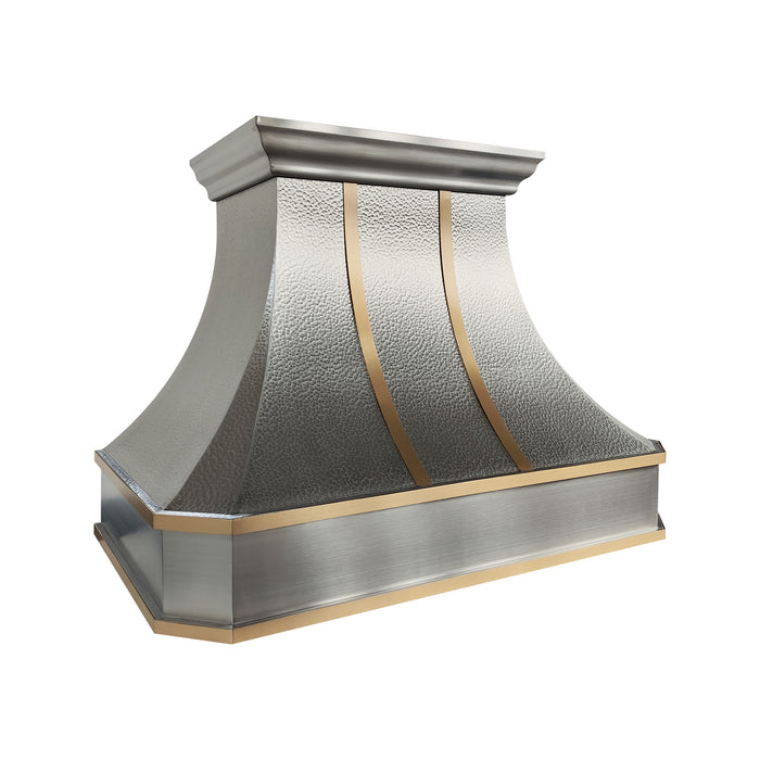 Custom hammered stainless steel curved range hood for luxury kitchen design