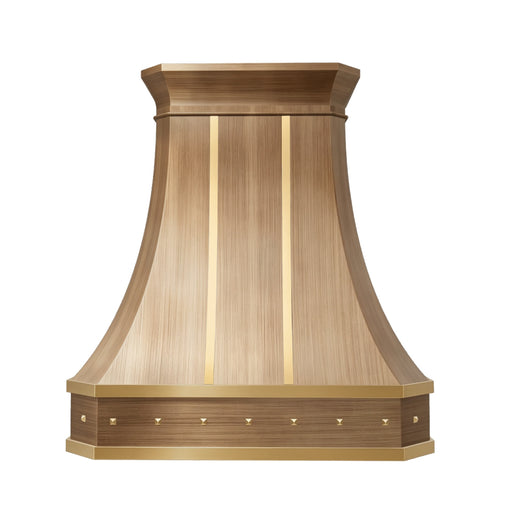 RHM custom antique brushed brass kitchen range hood for luxury kitchen designs front view