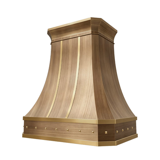 RHM custom antique brushed brass kitchen range hood for luxury kitchen designs slope view