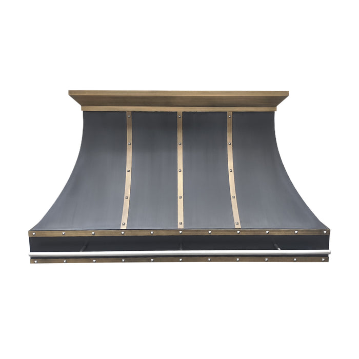 Custom Metal Range Hood Black Stainless Steel with Brass Trims SH7-C3TRB
