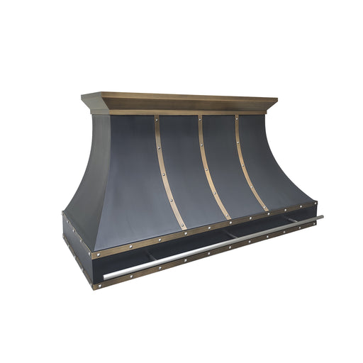 Custom Metal Range Hood Black Stainless Steel with Brass Trims SH7-C3TRB