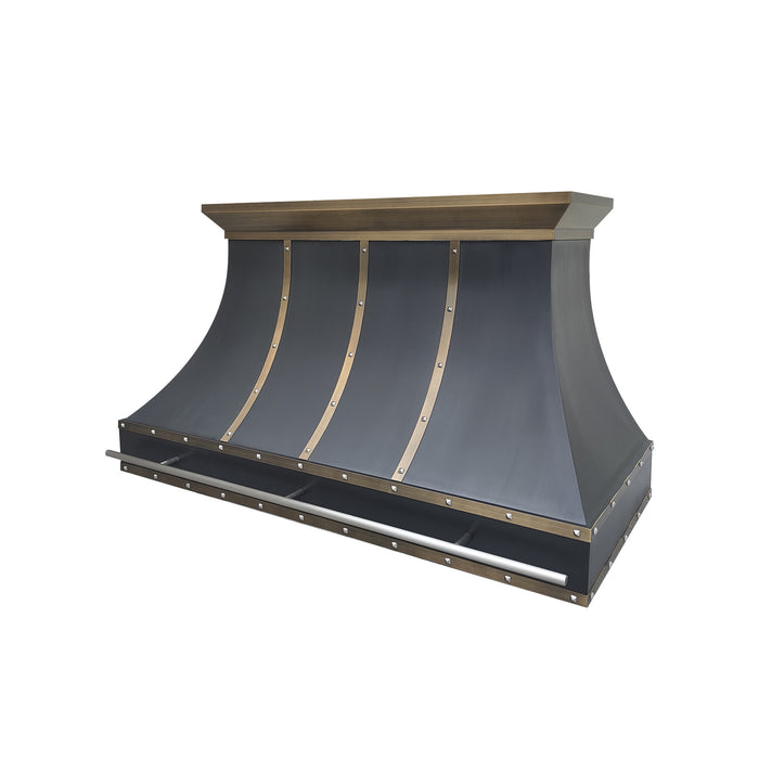 Custom Metal Range Hood Black Stainless Steel with Brass Trims SH7-C3TRB