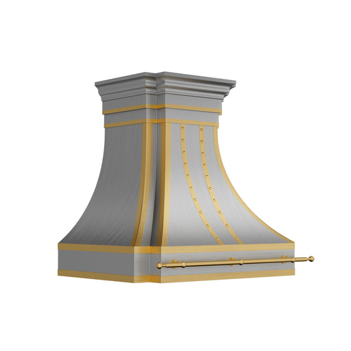 modern curved stainless steel  vent hood with optional pot rail for modern kitchen design