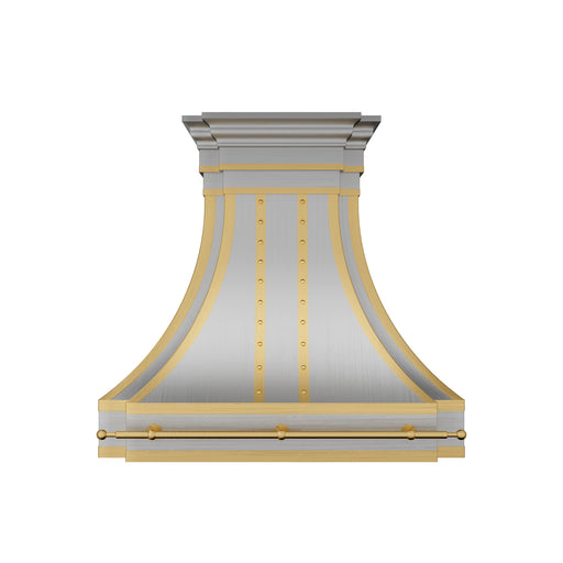 modern curved stainless steel  vent hood with optional pot rail