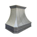 custom zinc range hood non-directional natural zinc finish with brass rivets at RangeHoodMaster