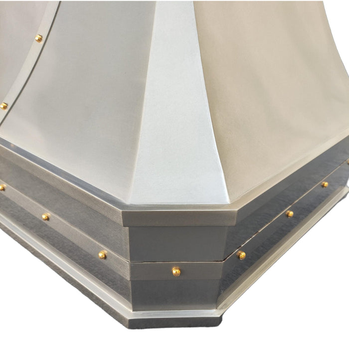 RHM Custom Natural Zinc Range Hood with Brass Rivets ZH3-D2TRB
