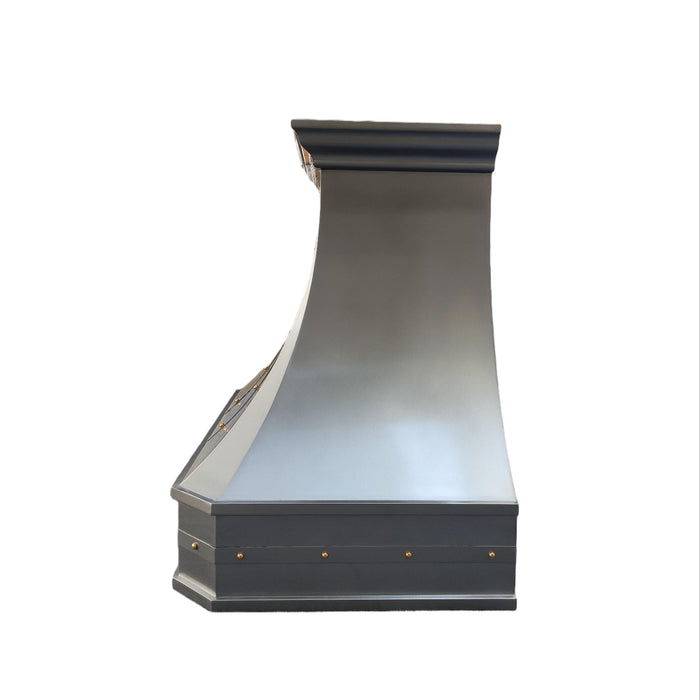 RHM Custom Natural Zinc Range Hood with Brass Rivets ZH3-D2TRB