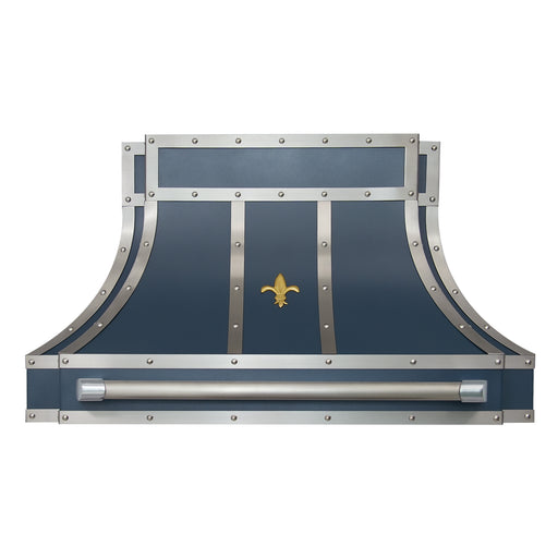 RHM Custom Navy Blue Stainless Steel Range Hood SH33-FS02 with Fleur & Pot Rail