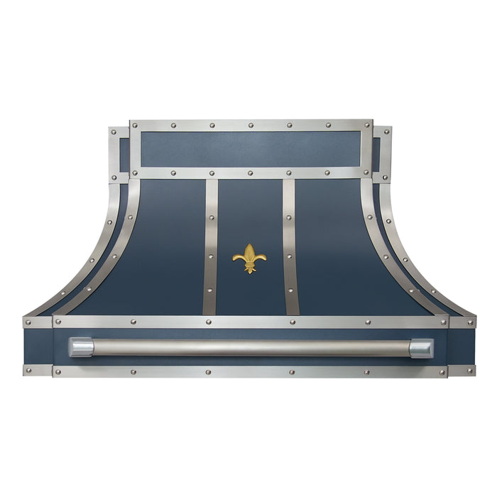 RHM Custom Navy Blue Stainless Steel Range Hood SH33-FS02 with Fleur & Pot Rail