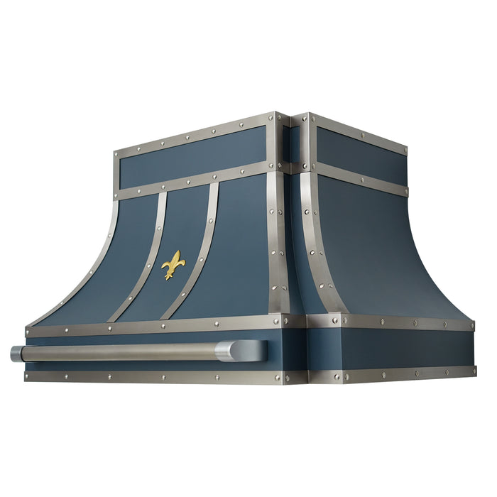 RHM Custom Navy Blue Stainless Steel Range Hood SH33-FS02 with Fleur & Pot Rail
