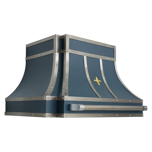 RHM Custom Navy Blue Stainless Steel Range Hood SH33-FS02 with Fleur & Pot Rail
