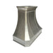 Non-directional stainless steel range hood curve shape with brushed stainless steel straps and rivets