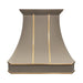stainless steel range hood in custom painted color with brushed brass straps