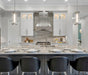 custom designer stainless steel range hood in sleek modern brushed stainless steel with polished straps and custom oval pattern at rangehoodmaster

