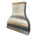 stainless steel range hood custom bell design with brushed brass straps and rivets