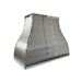 stainless steel range hood accented with polished sraps rivets