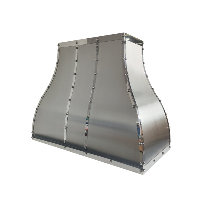 RHM Custom Stainless Steel Bell-Shape Range Hood with Straps Rivets SH1-1BSR