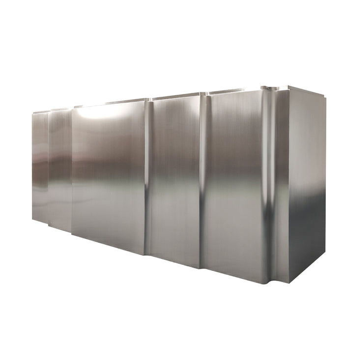 custom stainless steel kitchen hood in brushed stainless steel finish luxury wave shell design at rangehoodmaster