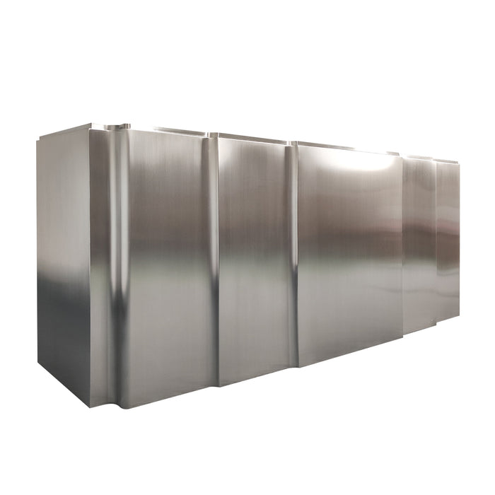 custom stainless steel kitchen hood in brushed stainless steel finish luxury wave shell design at rangehoodmaster