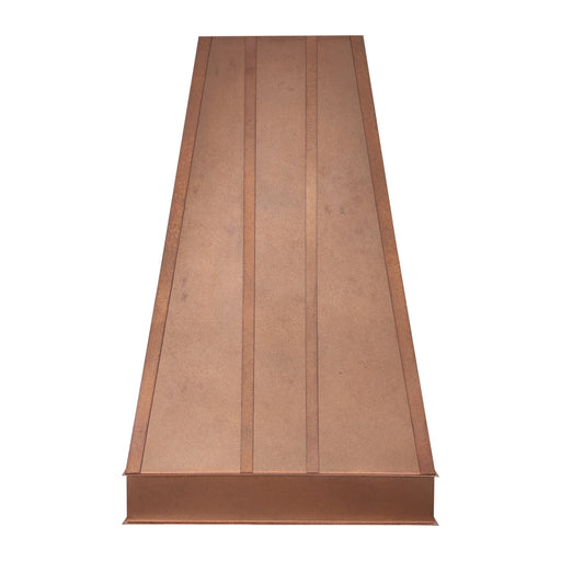 custom copper range hood in vintage patina color finish weather texture taper design at rangehoodmaster