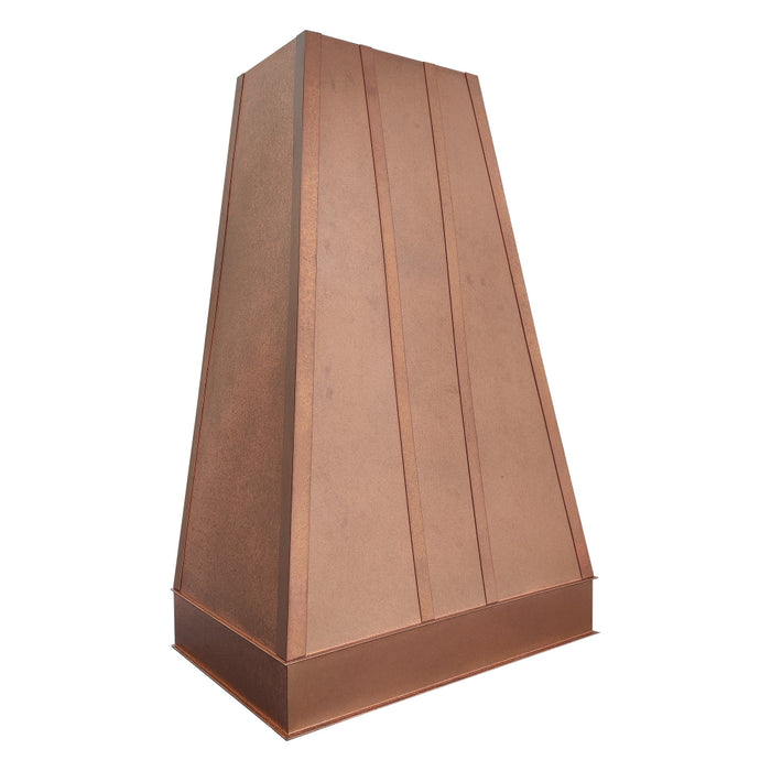 custom copper range hood in vintage patina color finish weather texture taper design at rangehoodmaster