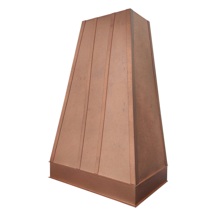 custom copper range hood in vintage patina color finish weather texture taper design at rangehoodmaster