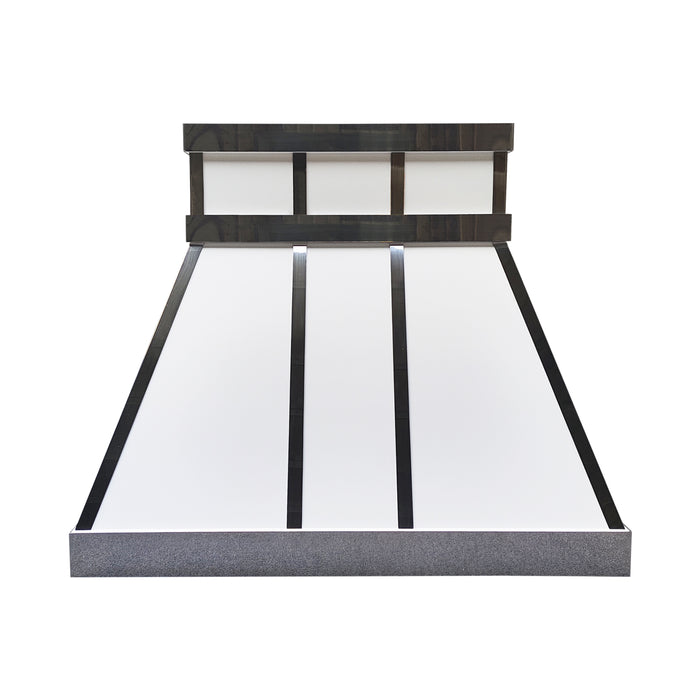 rangehoodmaster white color painted stainless steel range hood taper shape with polished stainless steel straps