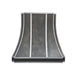 antique blacken zinc range hood in modern curve shape with brushed stainless steel straps and rivets at RangeHoodMaster
