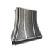 antique blacken zinc range hood in modern curve shape with brushed stainless steel straps and rivets at RangeHoodMaster