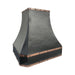 Hand forged hammered black copper range hood with decorative copper riveted bands
