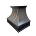 custom farmhouse black copper range hood custom curved shape with natural copper straps and rivets at rangehoodmaster