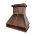 custom farmhouse copper range hood with wood trim angeld shape with rivets at rangehoodmaster