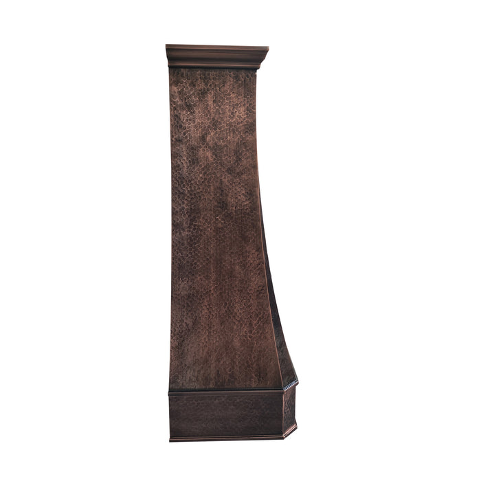 custom copper range hood with curved shape