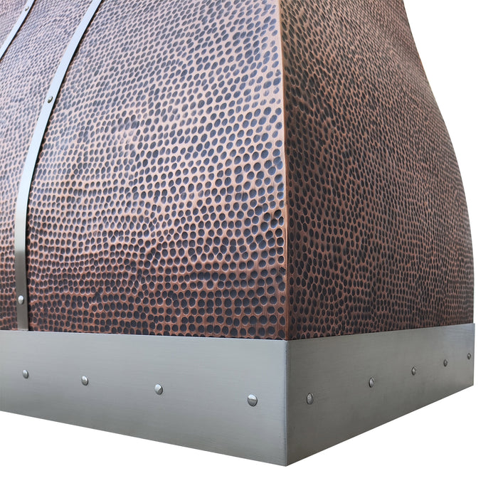 RHM Hammered Copper Range Hood with Stainless Steel Straps and Rivets CT-VH02SS