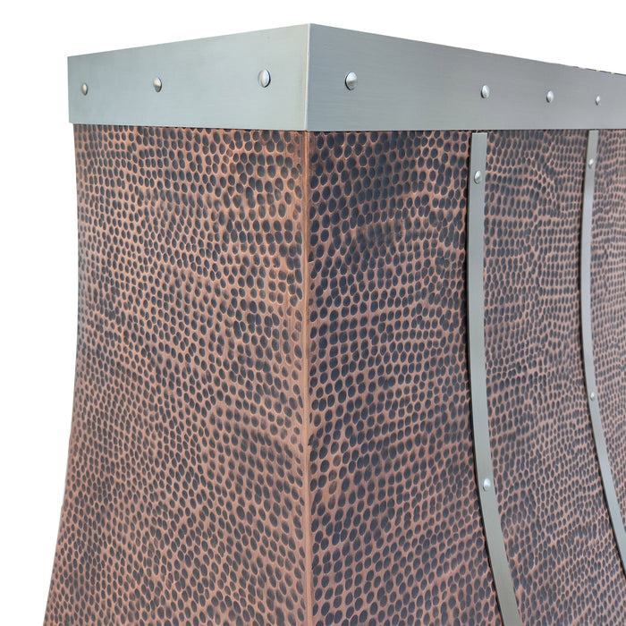 RHM Hammered Copper Range Hood with Stainless Steel Straps and Rivets CT-VH02SS