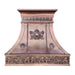 custom copper range hood curved shape with crown and standing seams in 100% hand hammered pattern at rangehoodmaster