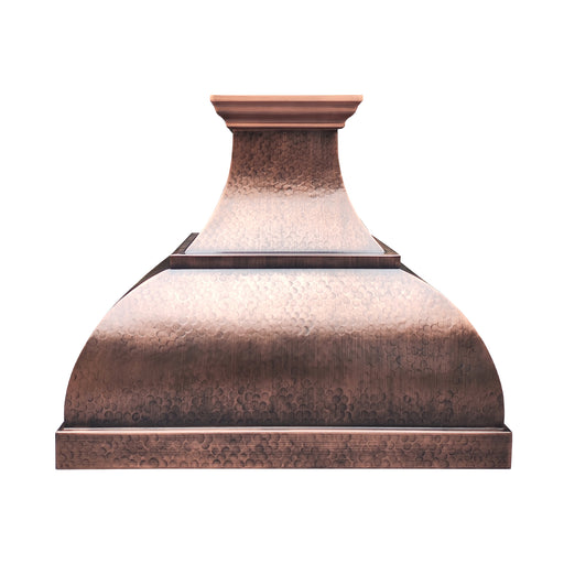 Handmade antique hammered copper range hood CT-VH01KA in a luxury farmhouse kitchen