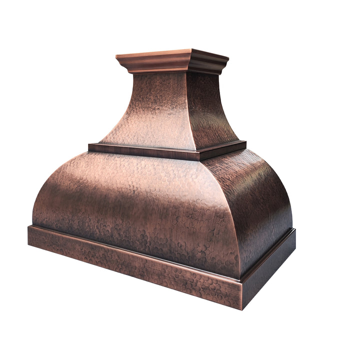 Handmade antique hammered copper range hood CT-VH01KA in a luxury farmhouse kitchen